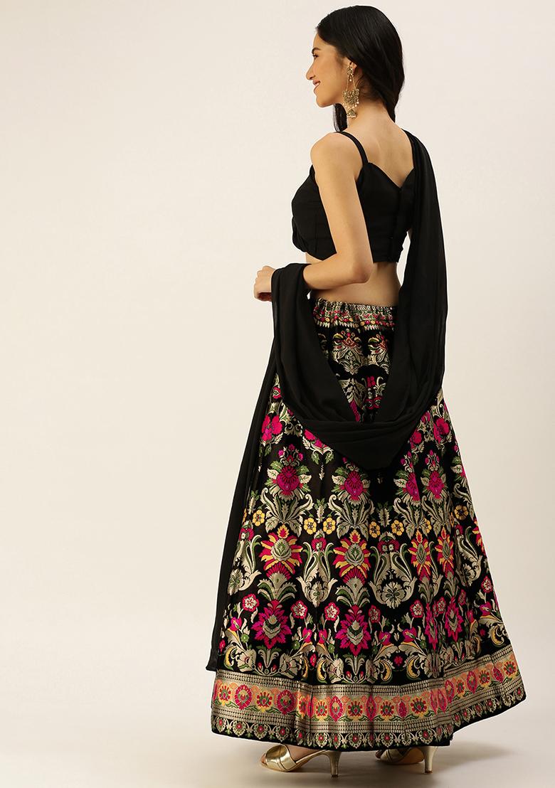 Black Zari Woven Banarasi Silk Lehenga Set