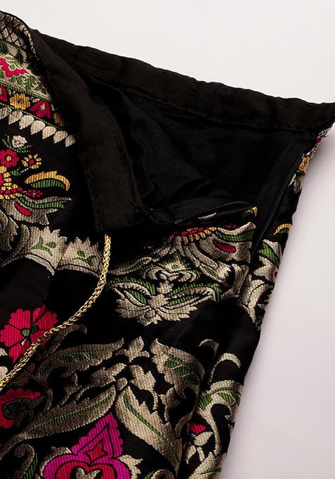 Black Zari Woven Banarasi Silk Lehenga Set