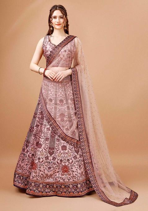 Pink Digital Print Silk Blend Lehenga Set