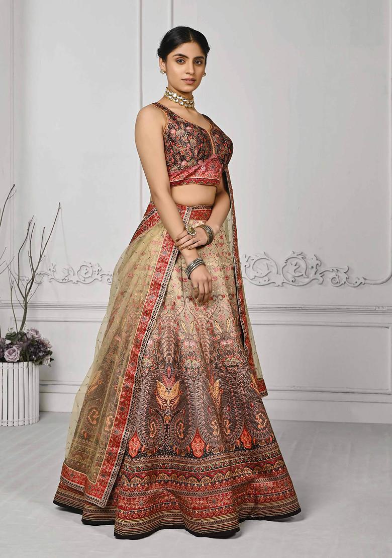 Brown Digital Print Silk Blend Lehenga Set