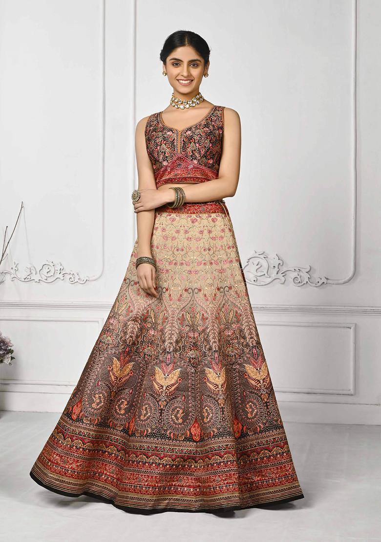 Brown Digital Print Silk Blend Lehenga Set