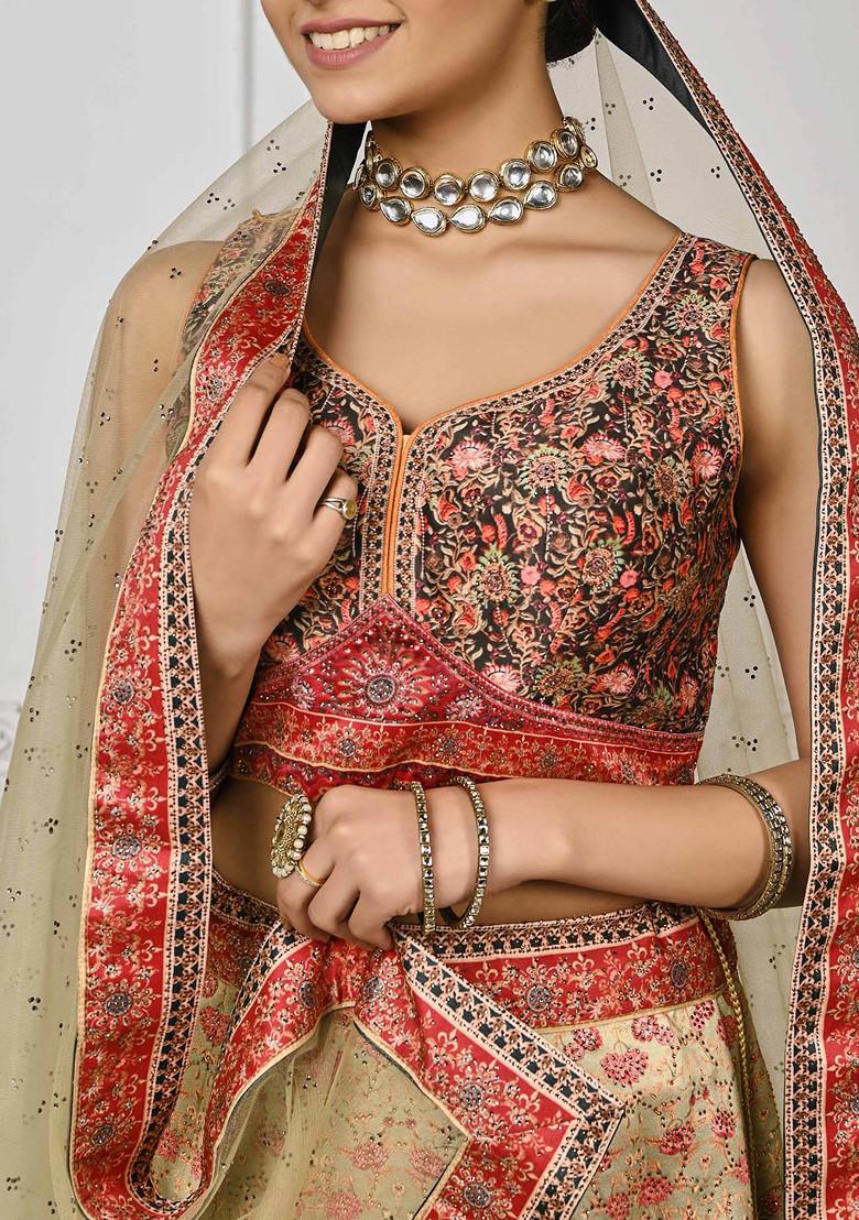 Brown Digital Print Silk Blend Lehenga Set