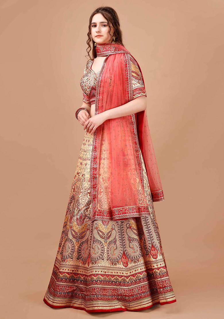 Brown Digital Print Silk Blend Lehenga Set