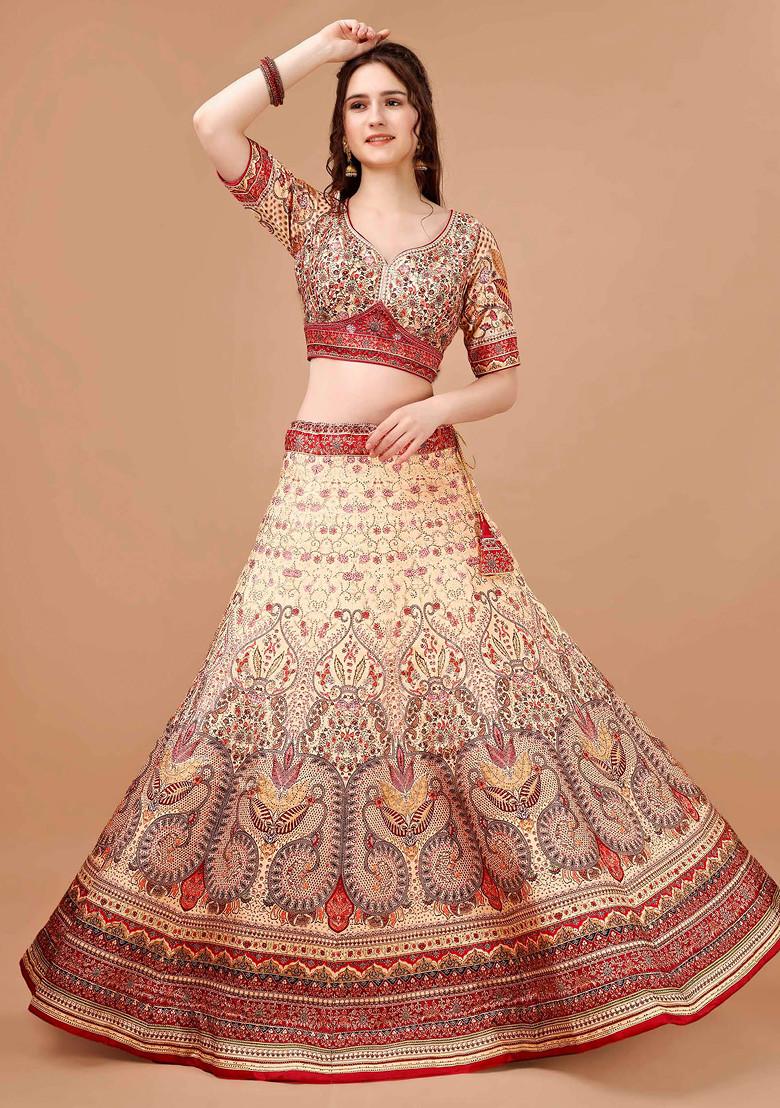 Brown Digital Print Silk Blend Lehenga Set