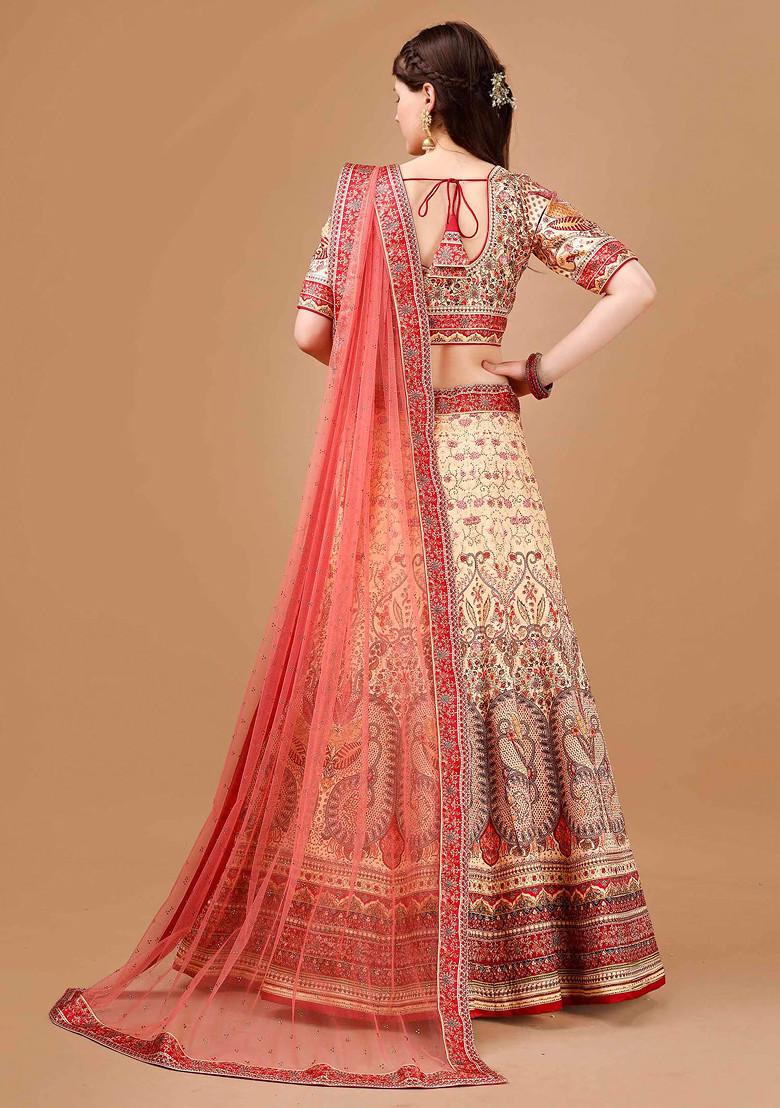 Brown Digital Print Silk Blend Lehenga Set