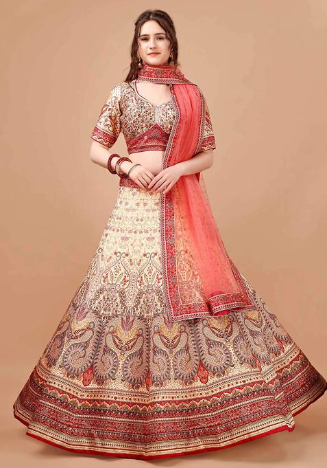 Brown Digital Print Silk Blend Lehenga Set