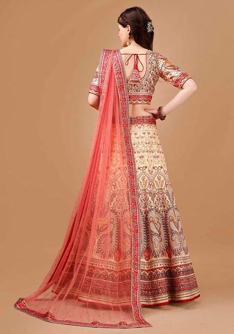 Brown Digital Print Silk Blend Lehenga Set