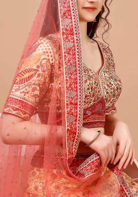 Brown Digital Print Silk Blend Lehenga Set