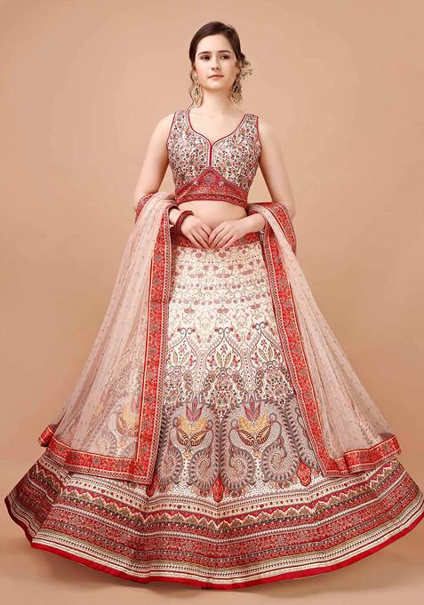 Brown Digital Print Silk Blend Lehenga Set