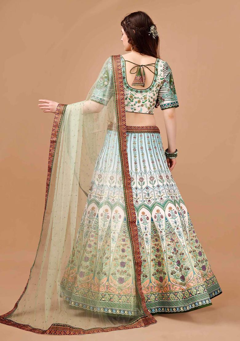 Green Digital Print Silk Blend Lehenga Set