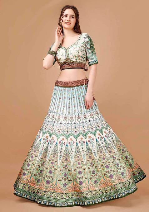 Green Digital Print Silk Blend Lehenga Set