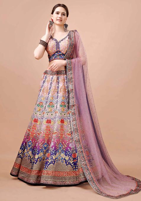 Purple Digital Print Silk Blend Lehenga Set