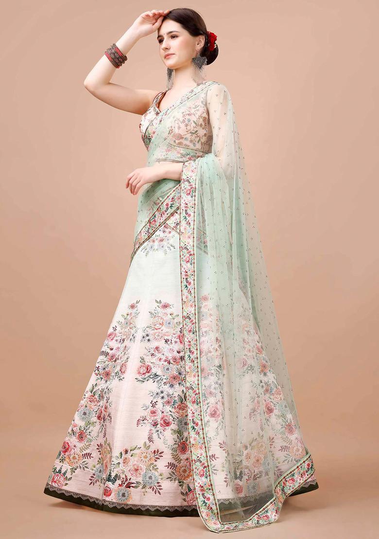 Multicolour Digital Print Silk Blend Lehenga Set