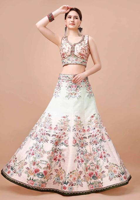 Multicolour Digital Print Silk Blend Lehenga Set