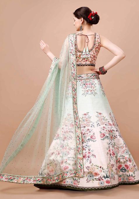 Multicolour Digital Print Silk Blend Lehenga Set