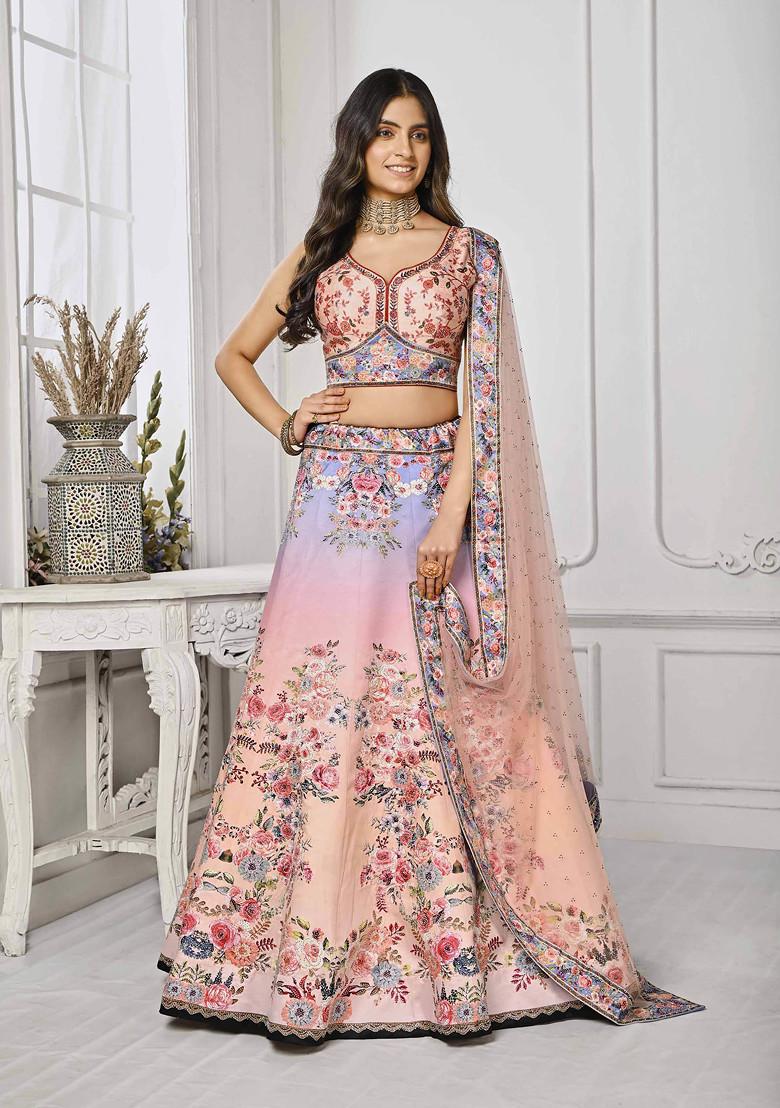 Multicolour Digital Print Silk Blend Lehenga Set