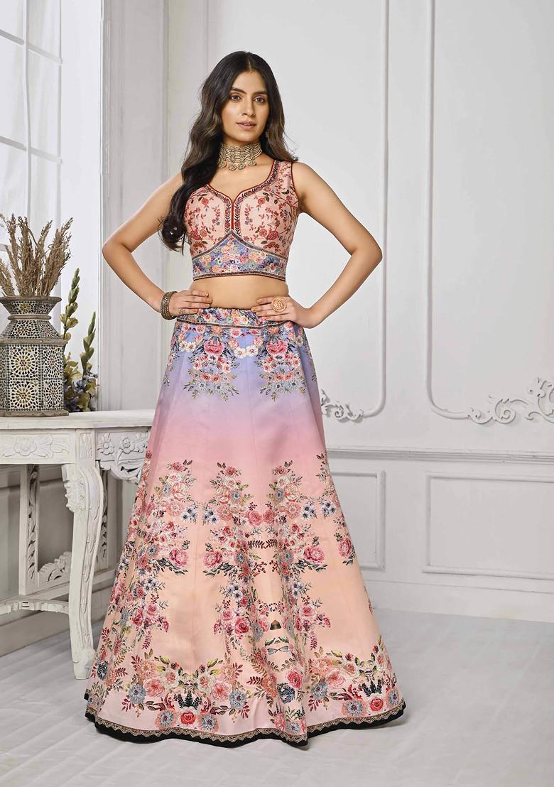 Multicolour Digital Print Silk Blend Lehenga Set