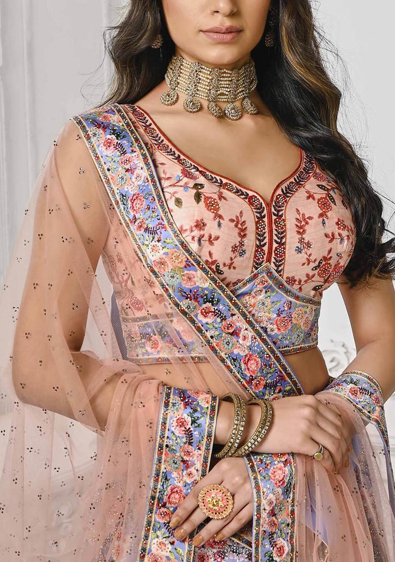 Multicolour Digital Print Silk Blend Lehenga Set