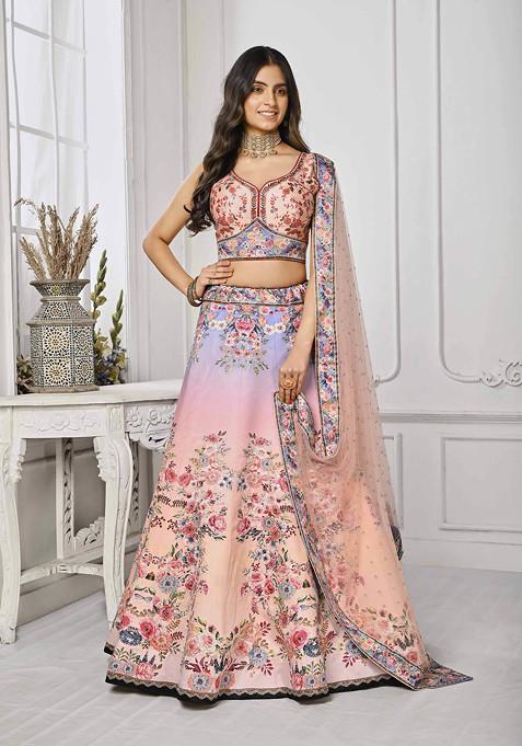 Multicolour Digital Print Silk Blend Lehenga Set