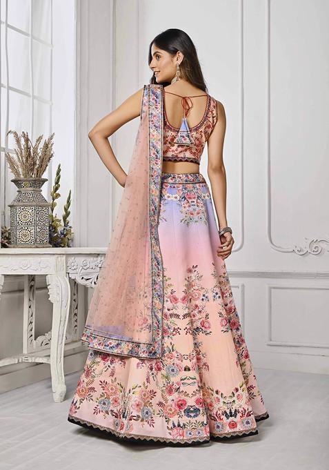 Multicolour Digital Print Silk Blend Lehenga Set