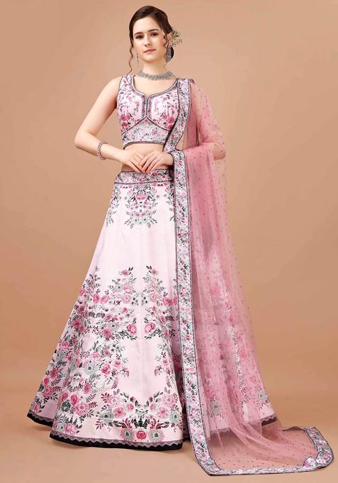 Pink Digital Print Silk Blend Lehenga Set