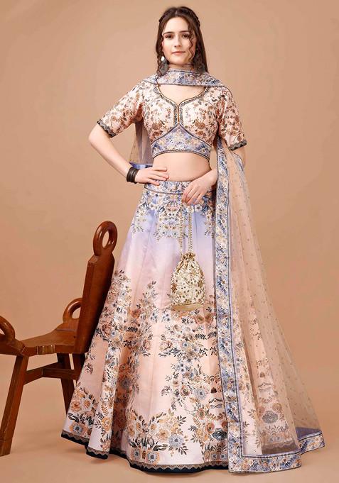 Pink Digital Print Silk Blend Lehenga Set