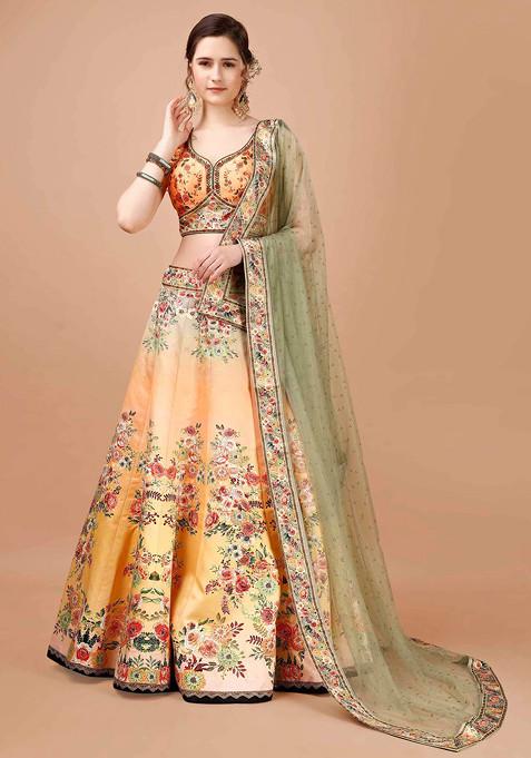 Yellow Digital Print Silk Blend Lehenga Set