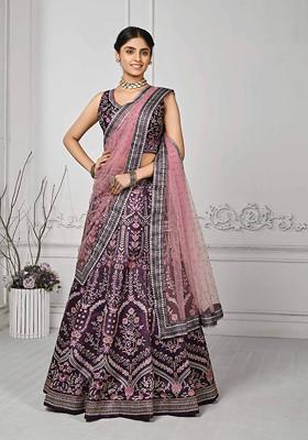 Purple Digital Print Silk Blend Lehenga Set