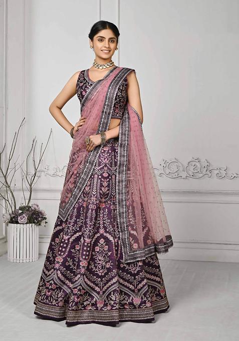 Purple Digital Print Silk Blend Lehenga Set