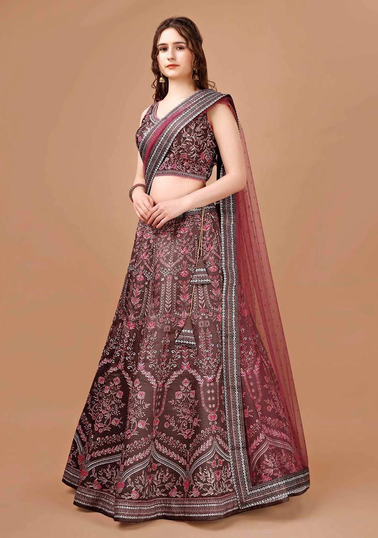 Maroon Digital Print Silk Blend Lehenga Set