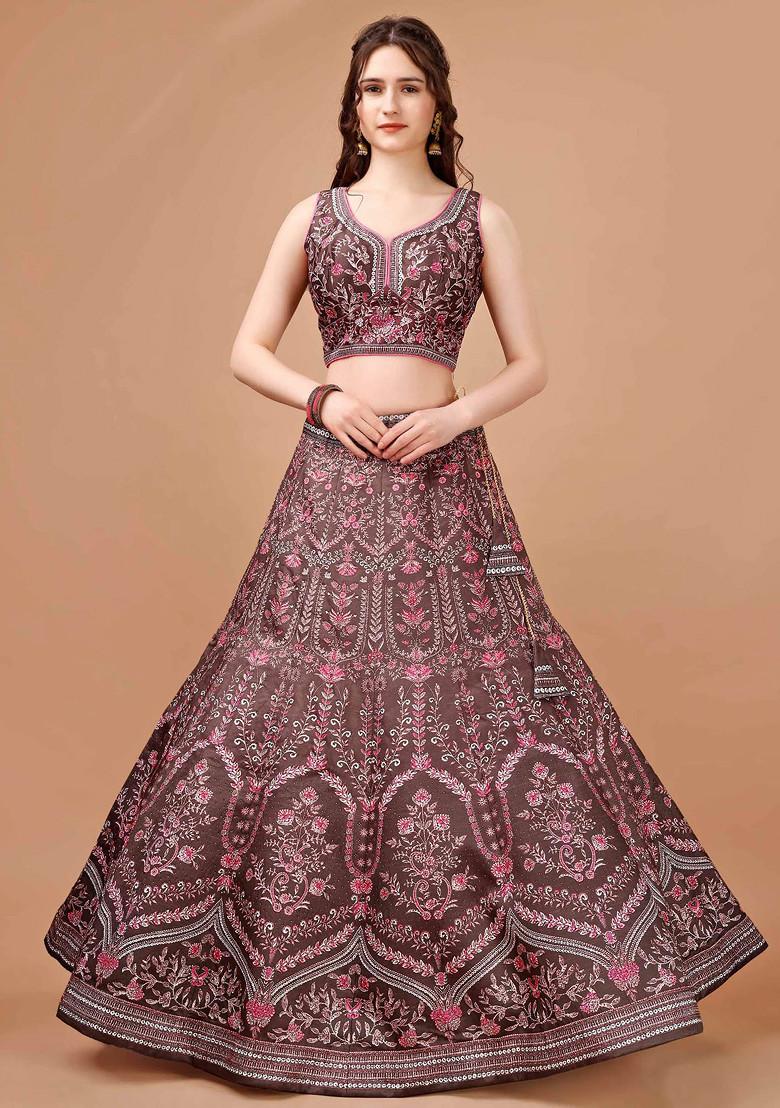 Maroon Digital Print Silk Blend Lehenga Set