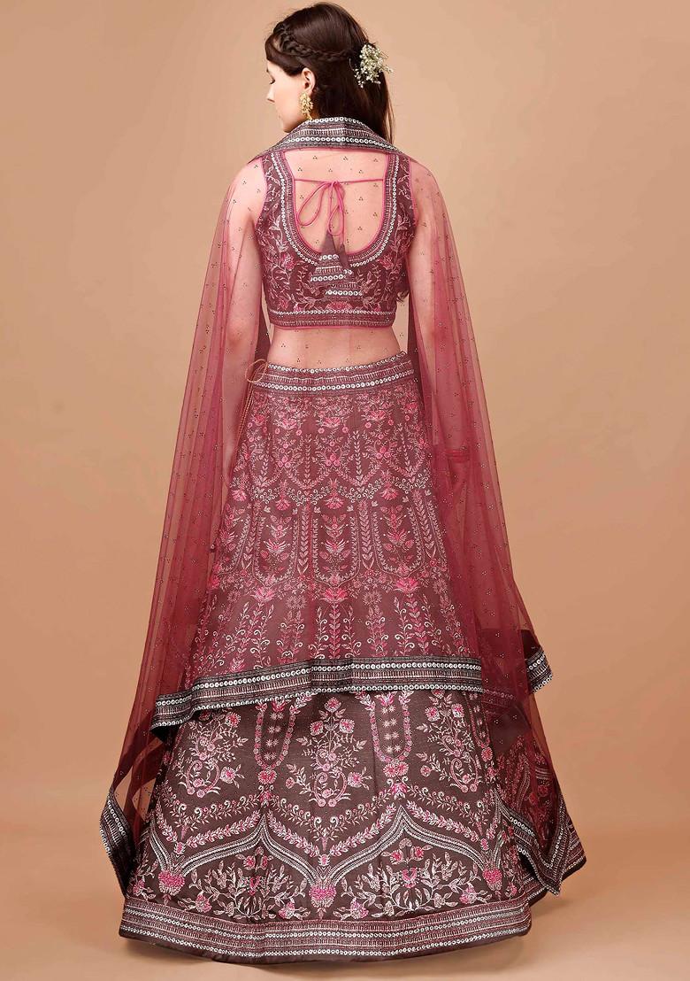 Maroon Digital Print Silk Blend Lehenga Set