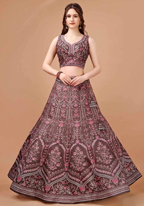 Maroon Digital Print Silk Blend Lehenga Set