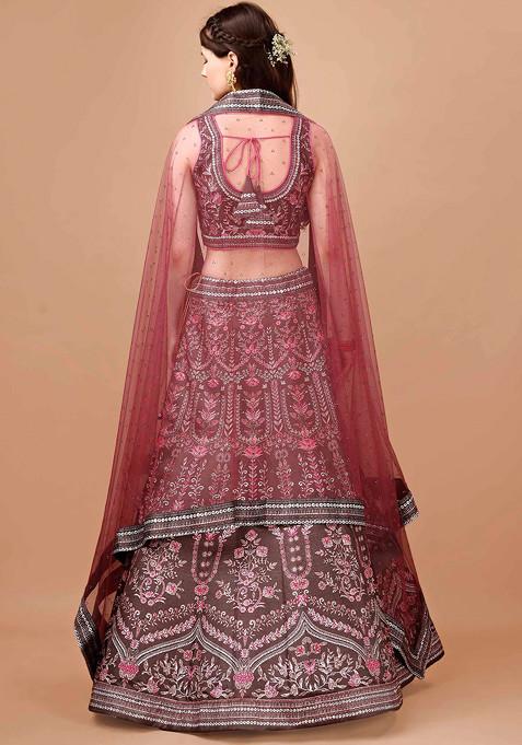 Maroon Digital Print Silk Blend Lehenga Set