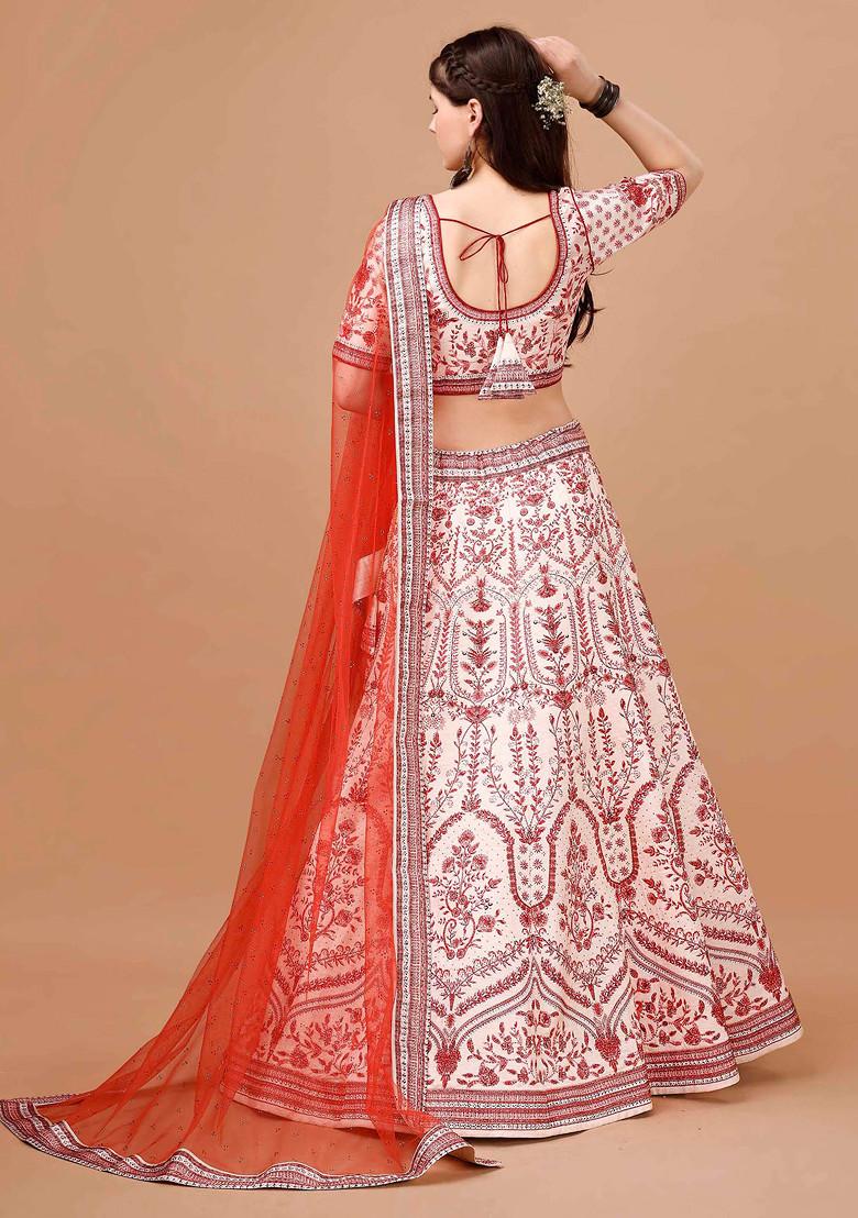 Red Digital Print Silk Blend Lehenga Set