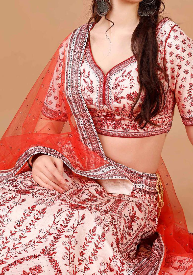 Red Digital Print Silk Blend Lehenga Set
