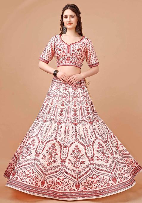 Red Digital Print Silk Blend Lehenga Set
