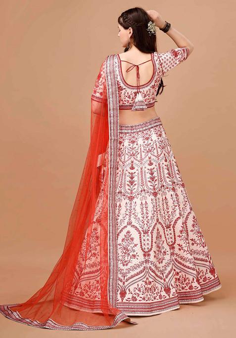 Red Digital Print Silk Blend Lehenga Set