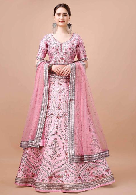 Pink Digital Print Silk Blend Lehenga Set