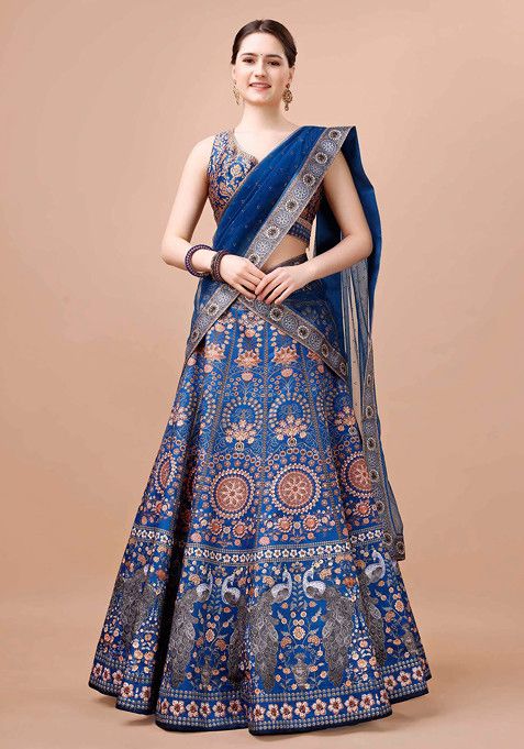 Blue Digital Print Silk Blend Lehenga Set