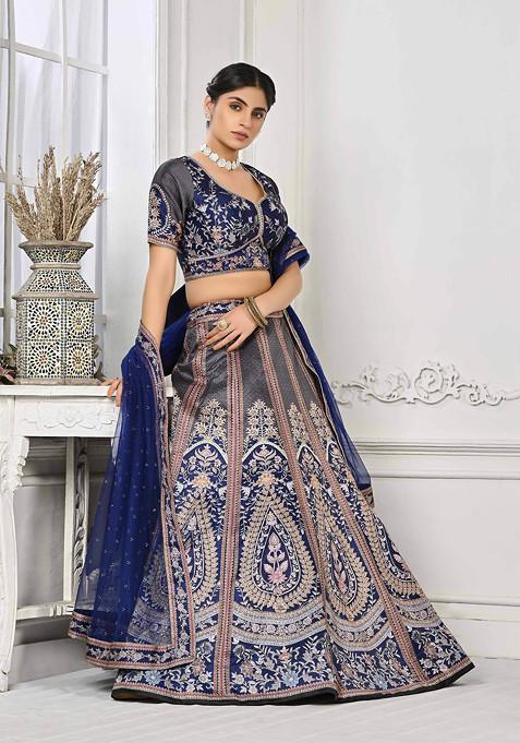 Blue Digital Print Silk Blend Lehenga Set