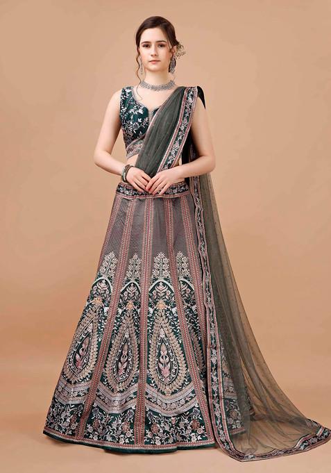 Grey Digital Print Silk Blend Lehenga Set