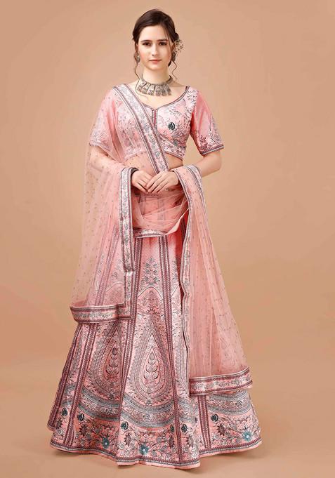 Pink Digital Print Lehenga Set