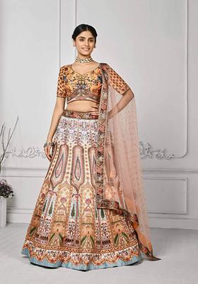 Multicolour Digital Print Silk Blend Lehenga Set