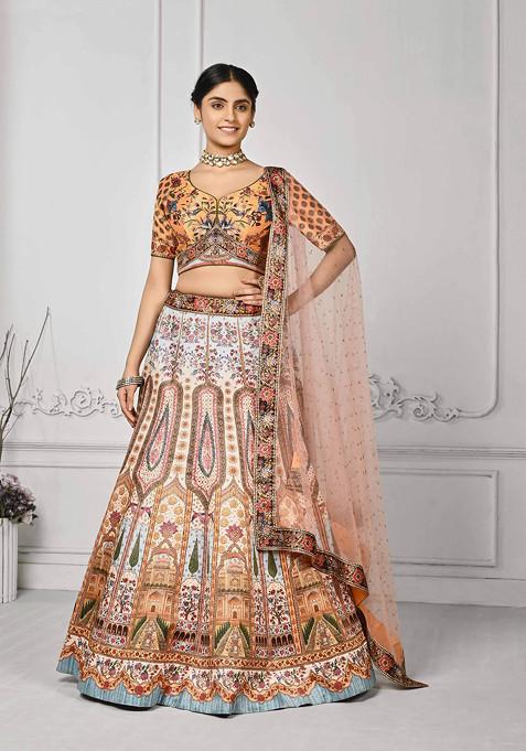 Multicolour Digital Print Silk Blend Lehenga Set