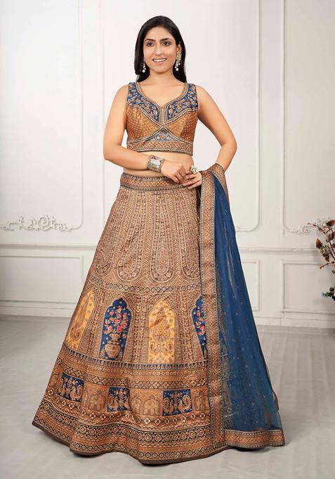 Multicolour Digital Print Silk Blend Lehenga Set