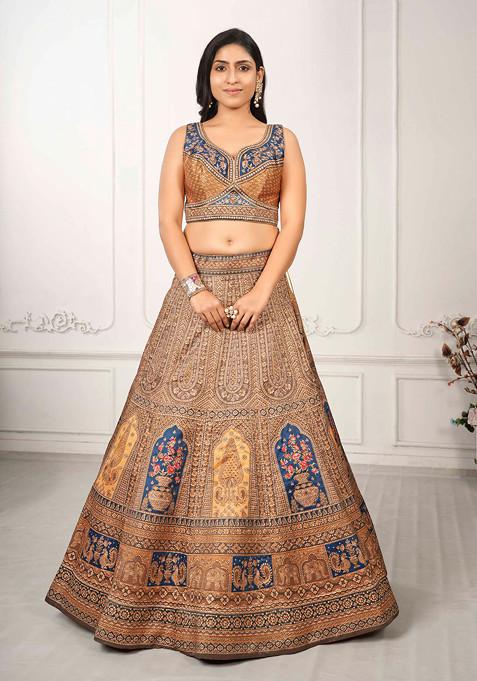 Multicolour Digital Print Silk Blend Lehenga Set