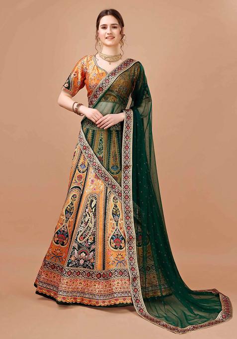 Mustard Digital Print Silk Blend Lehenga Set