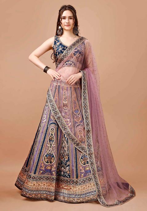 Purple Digital Print Silk Blend Lehenga Set