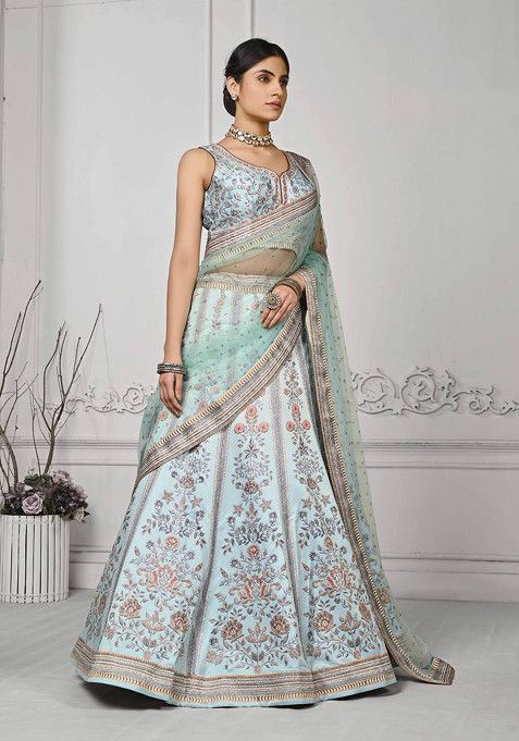 Blue Printed Lehenga Set